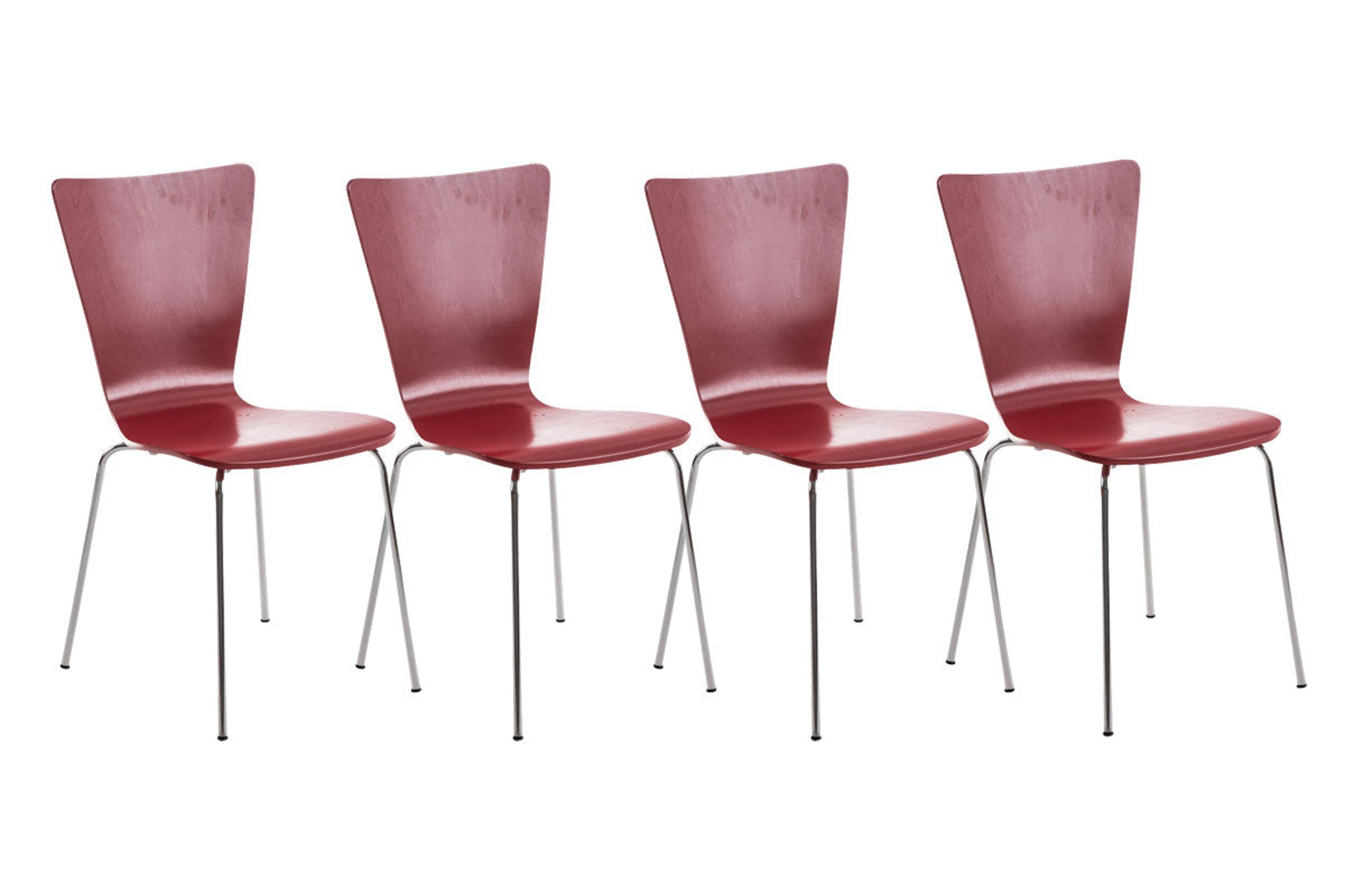 TPFLiving 4er Set Besucherstuhl Jaron mit Holzsitz - Rot
