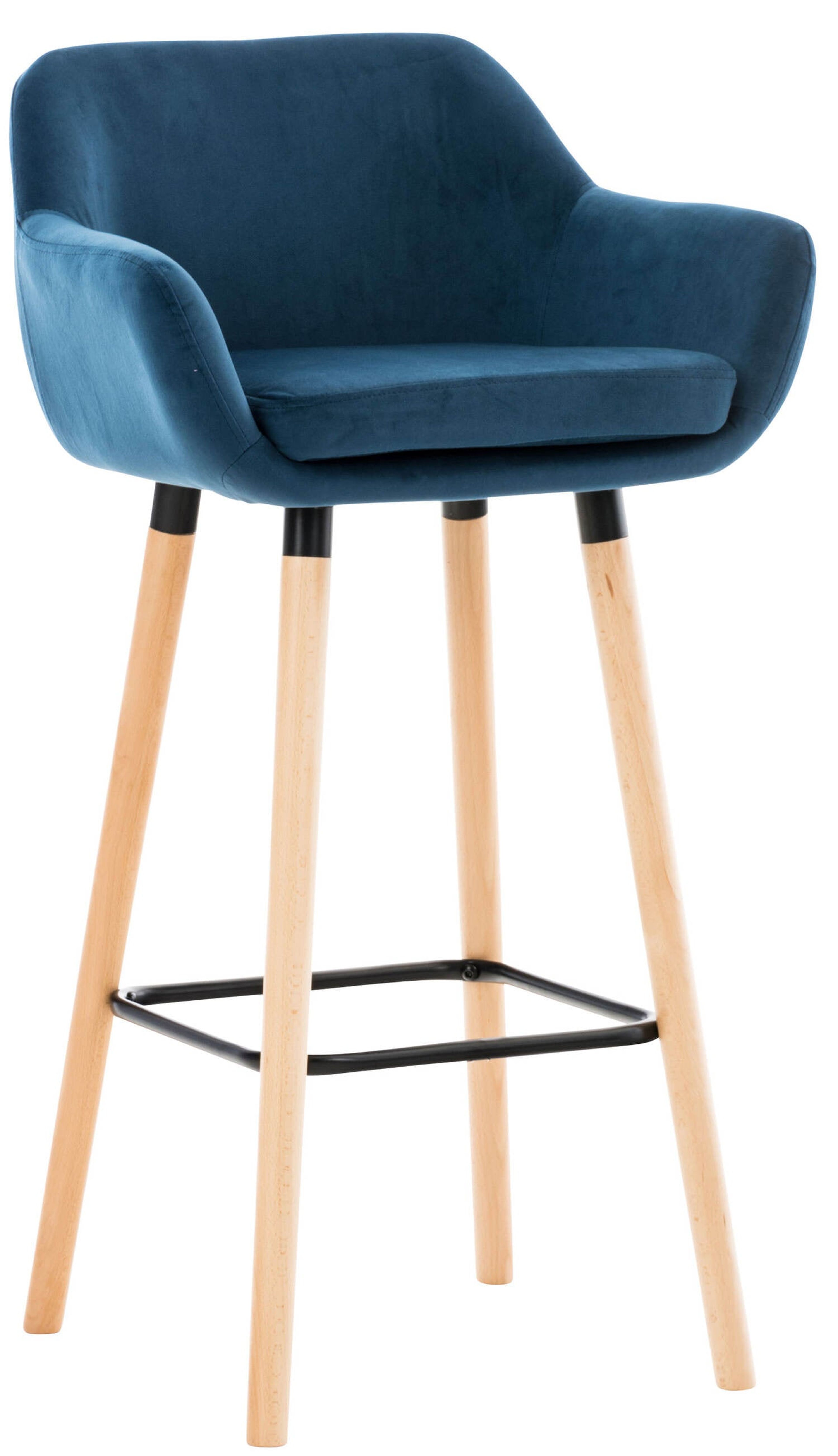 TPFLiving Barhocker Grande Gestell Holz Samt - Blau