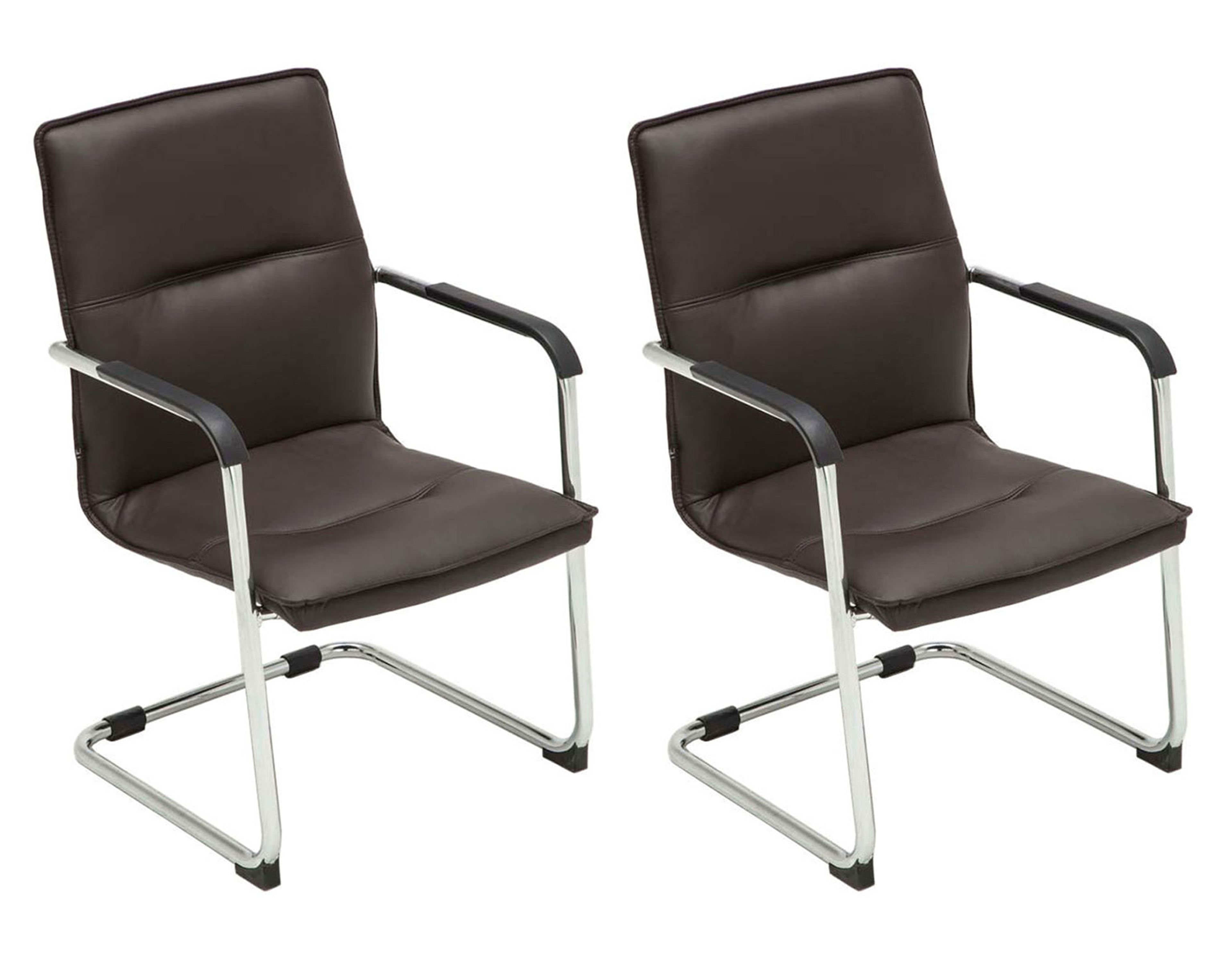 TPFLiving 2er Set Besucherstuhl Sean Kunstleder Gestell Metall in Chromoptik - Braun