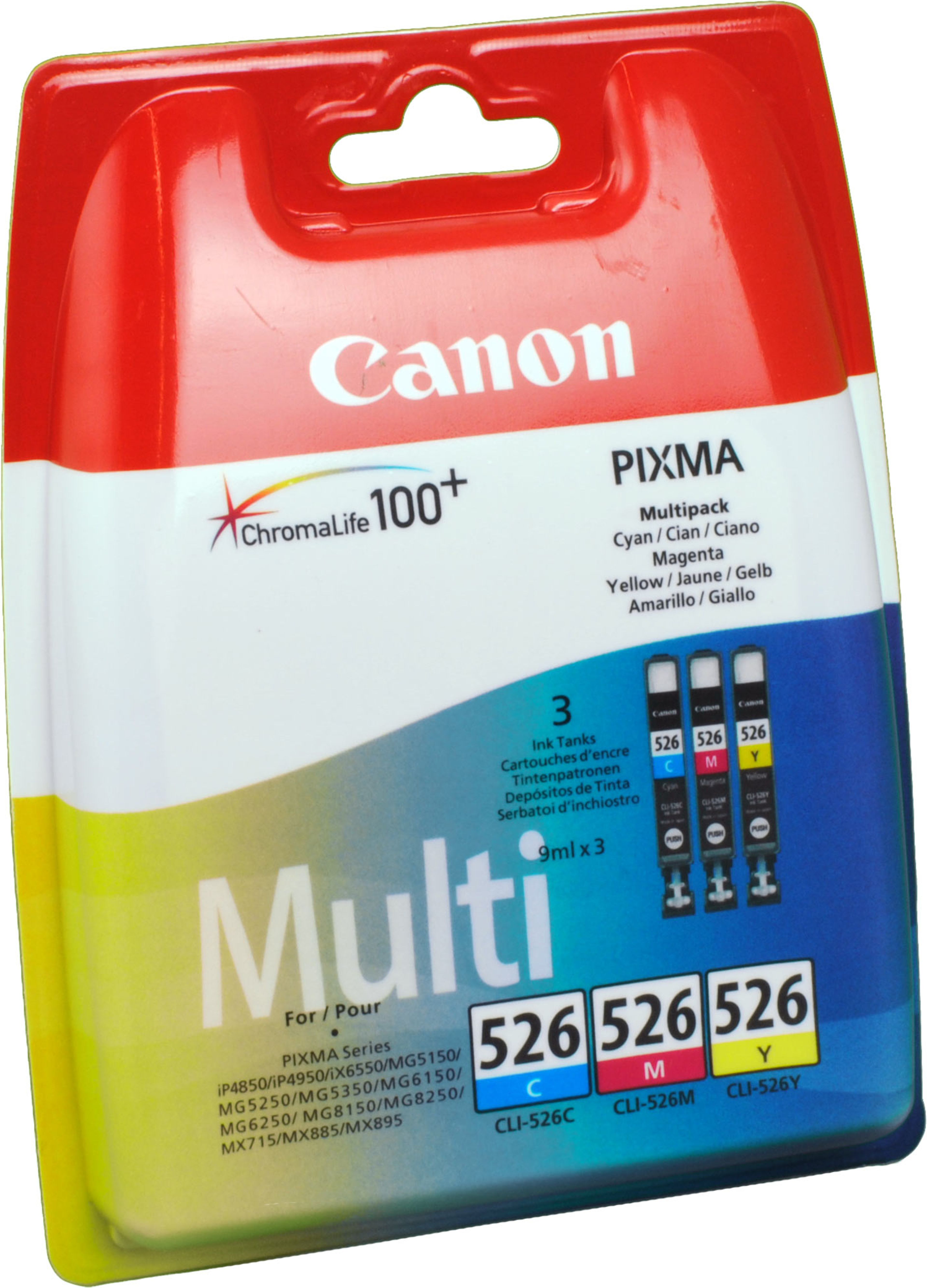 3 Canon Tinten 4541B018  CLI-526 Multipack CMY