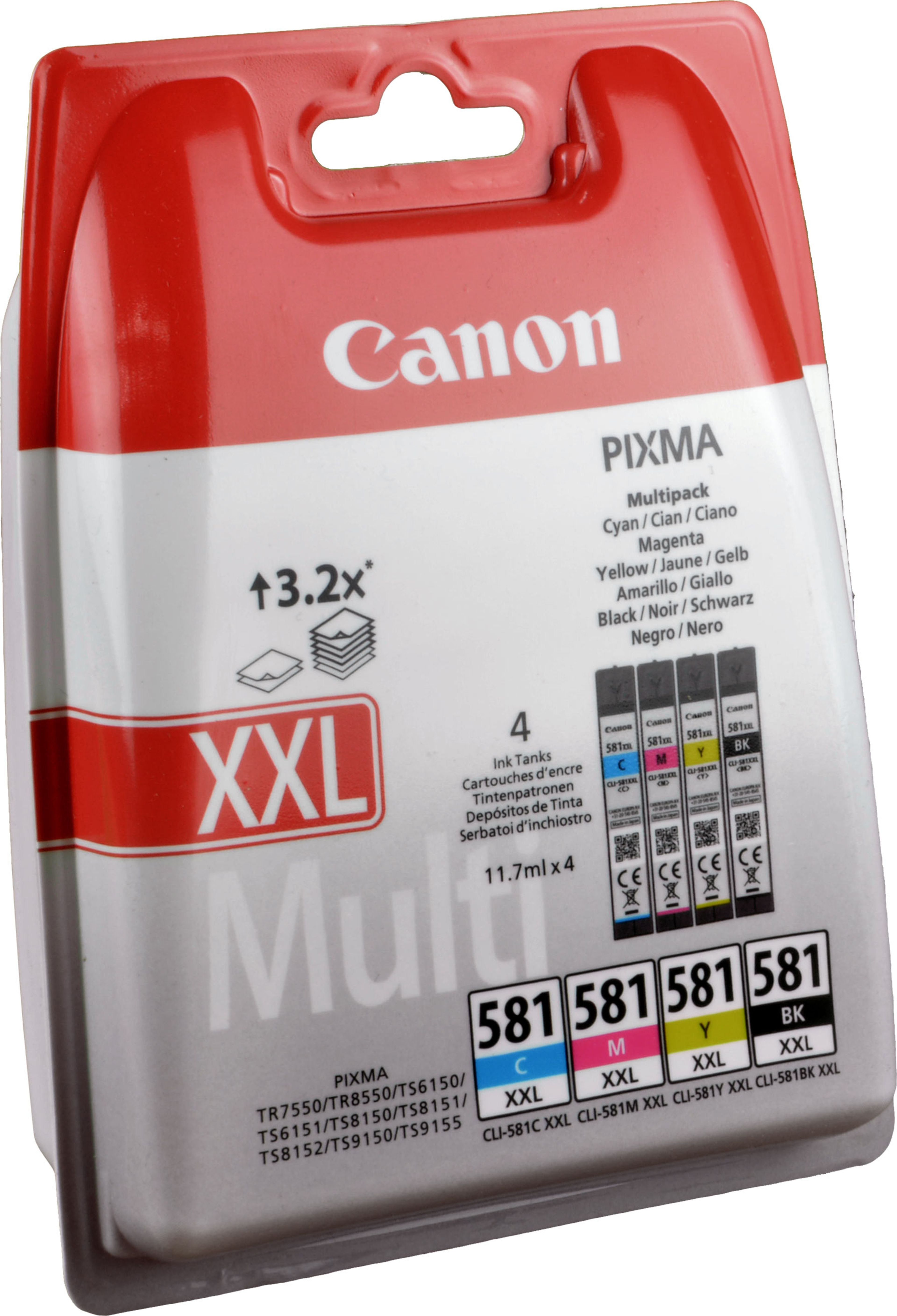 4 Canon Tinten 1998C007 CLI-581XXL Multipack KCMY
