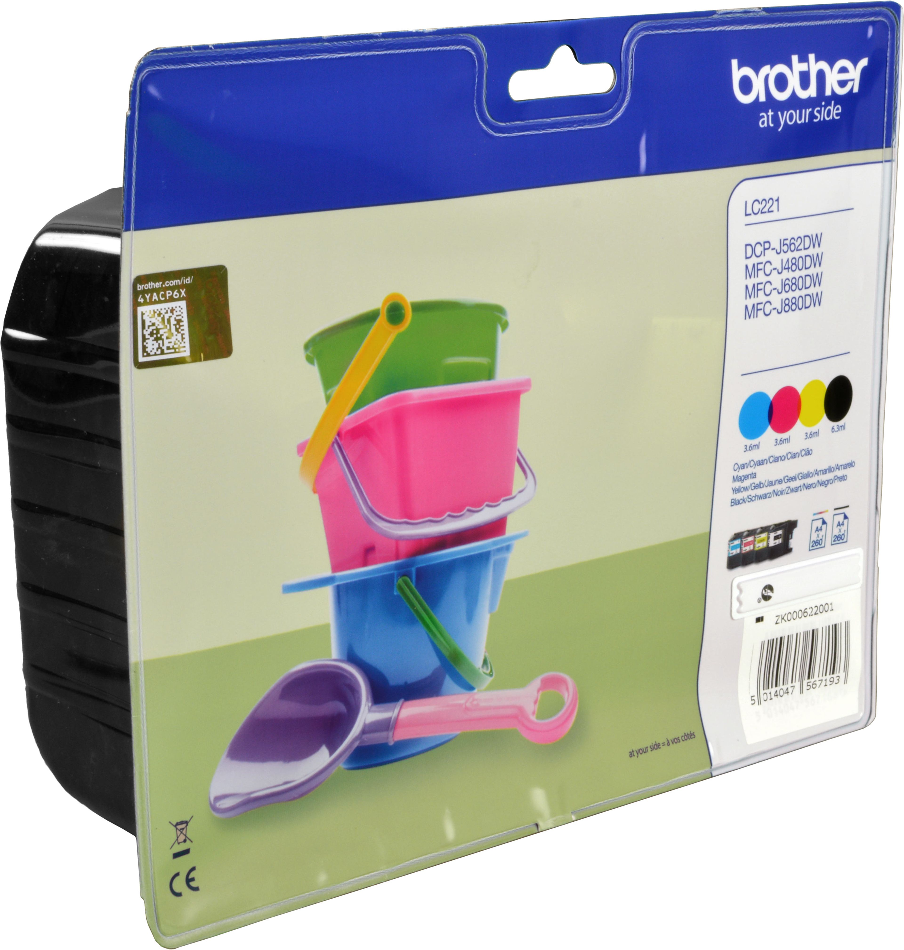 4 Brother Tinten LC-221VALBPDR Multipack KCMY