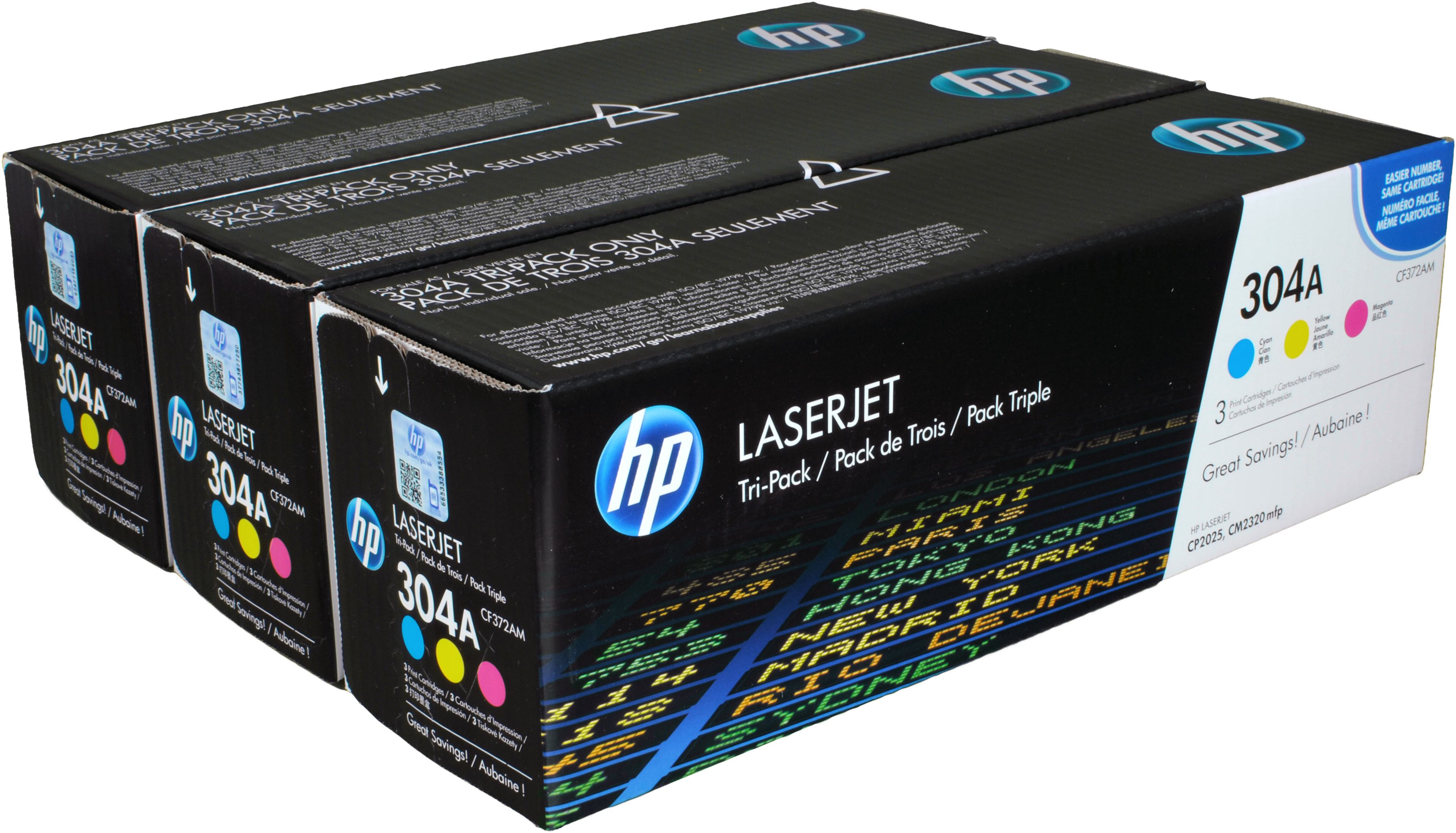 3 HP Toner CF372AM 304A Multipack CMY