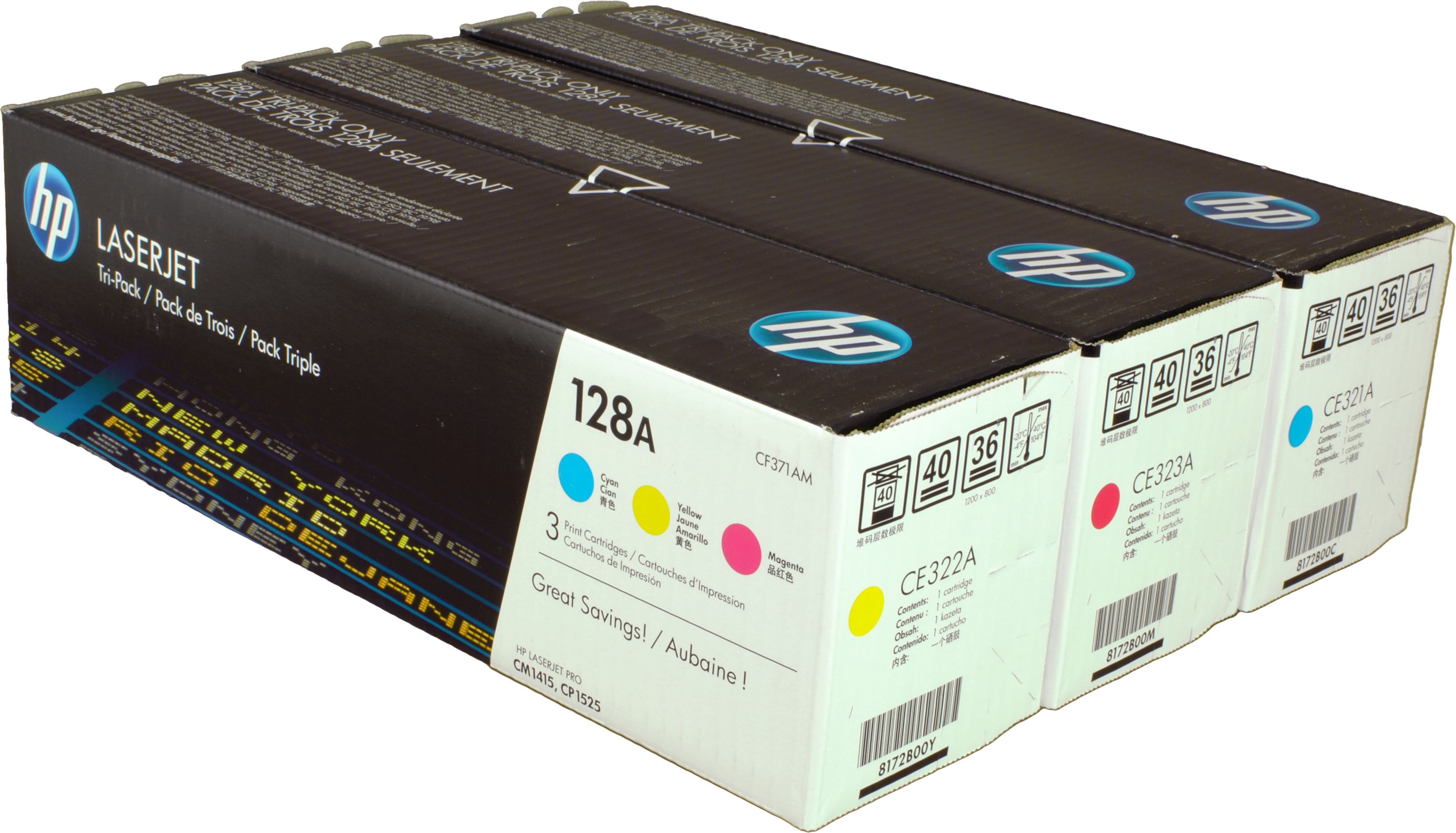 3 HP Toner CF371AM 128A Multipack CMY