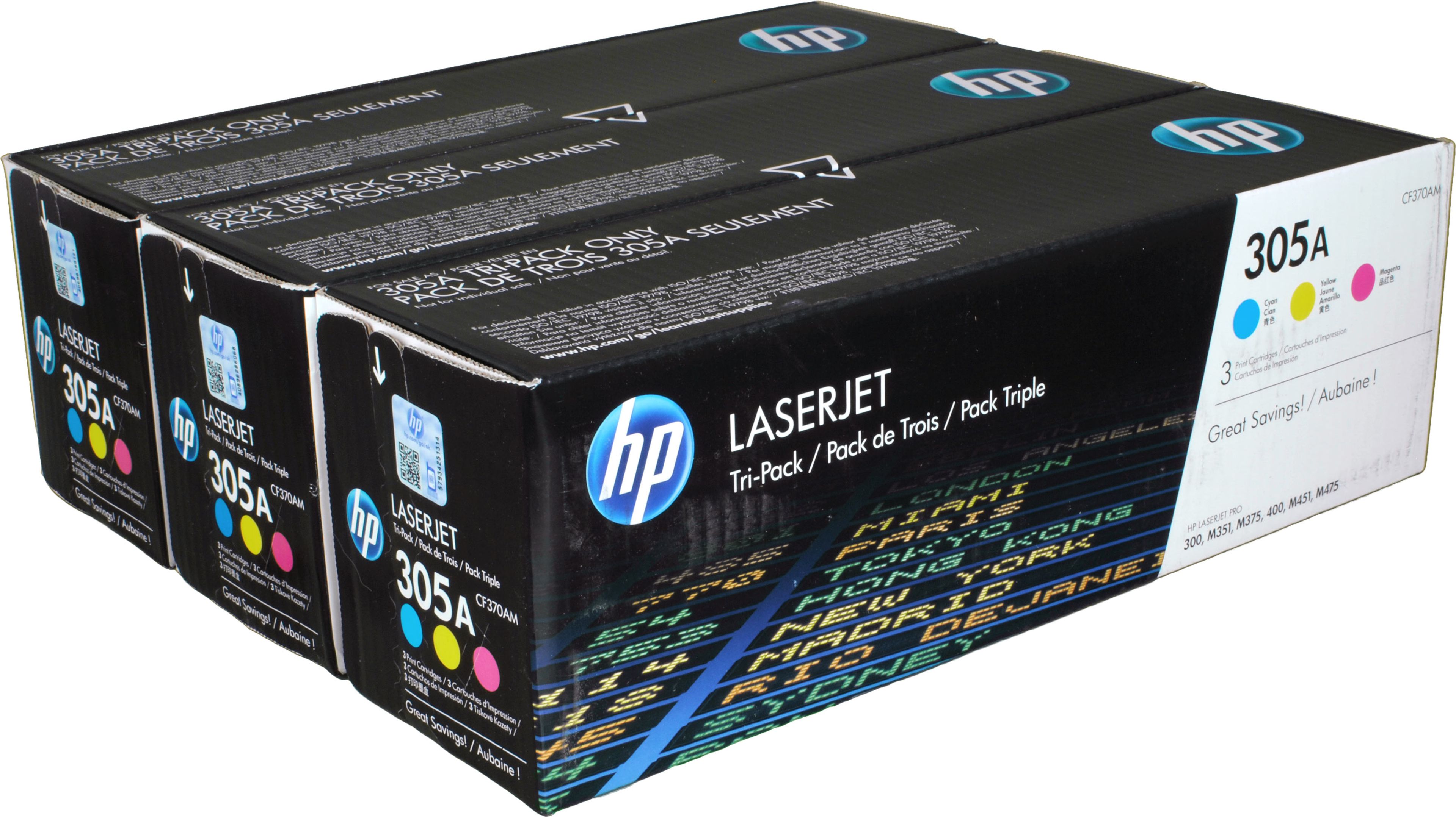 3 HP Toner CF370AM 305A Multipack CMY