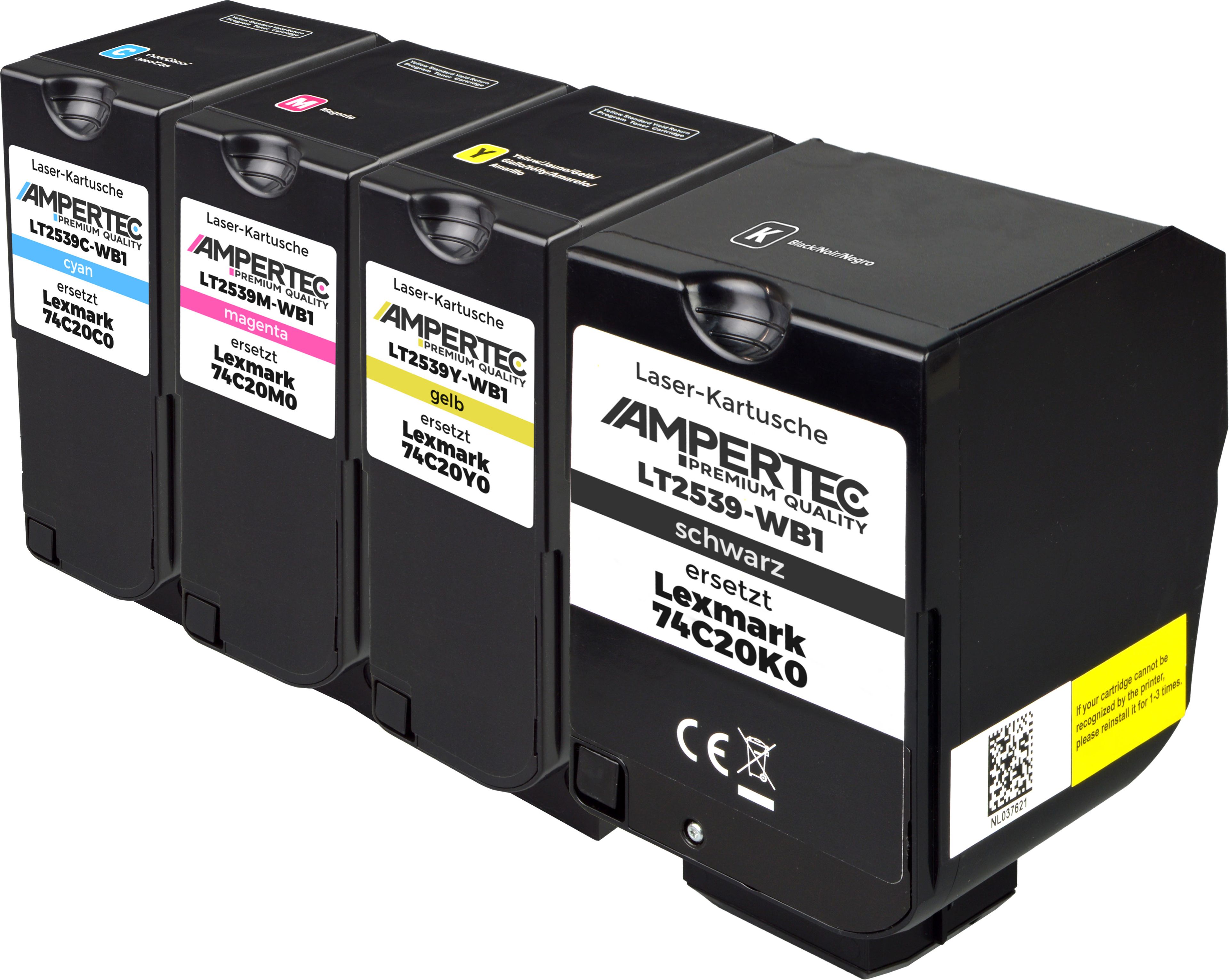 4 Kompatible Toner ersetzt Lexmark 74C20 Multipack KCMY